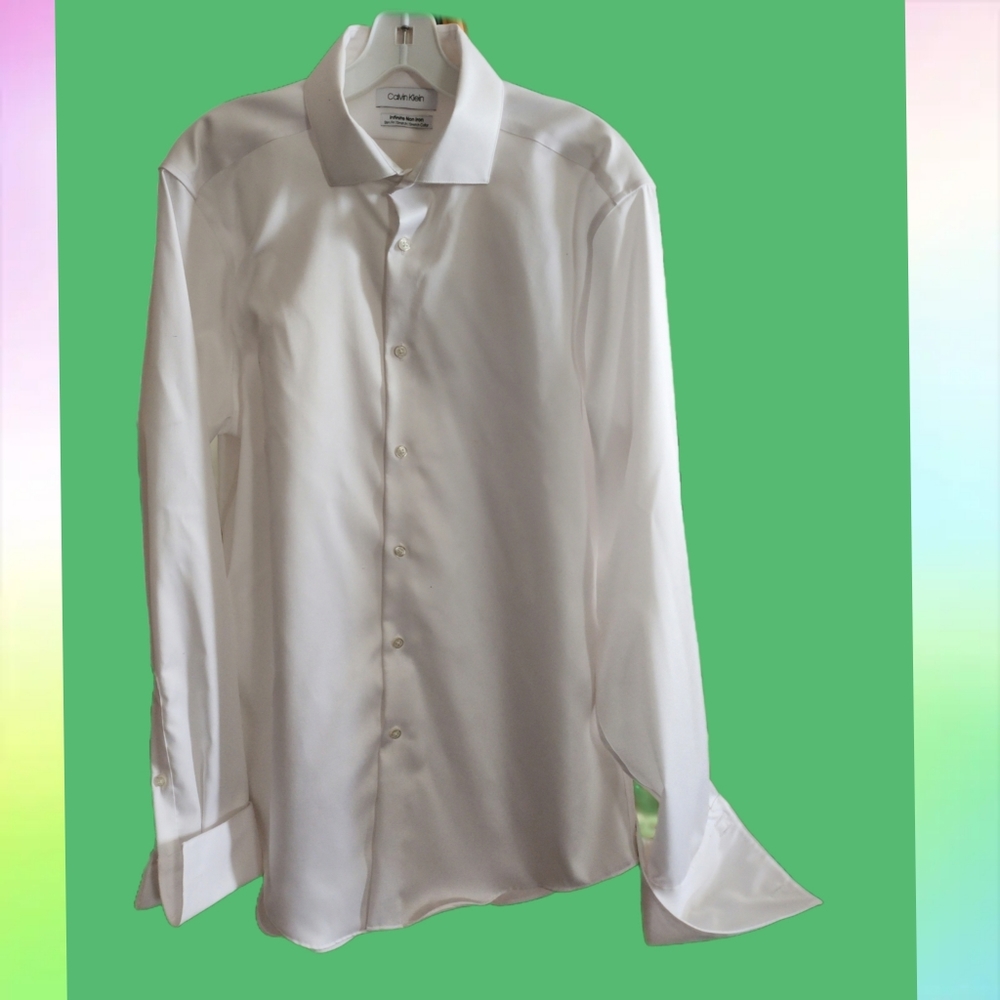 CALVIN KLEIN MEN'S  WHITE INFINITE NON IRON DRESS SHIRT, SIZE 16 - Picture 2 of 4